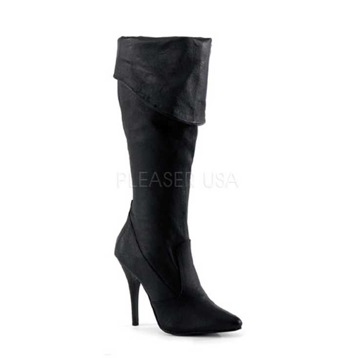 Black Cuffed Knee High Boots Leather
