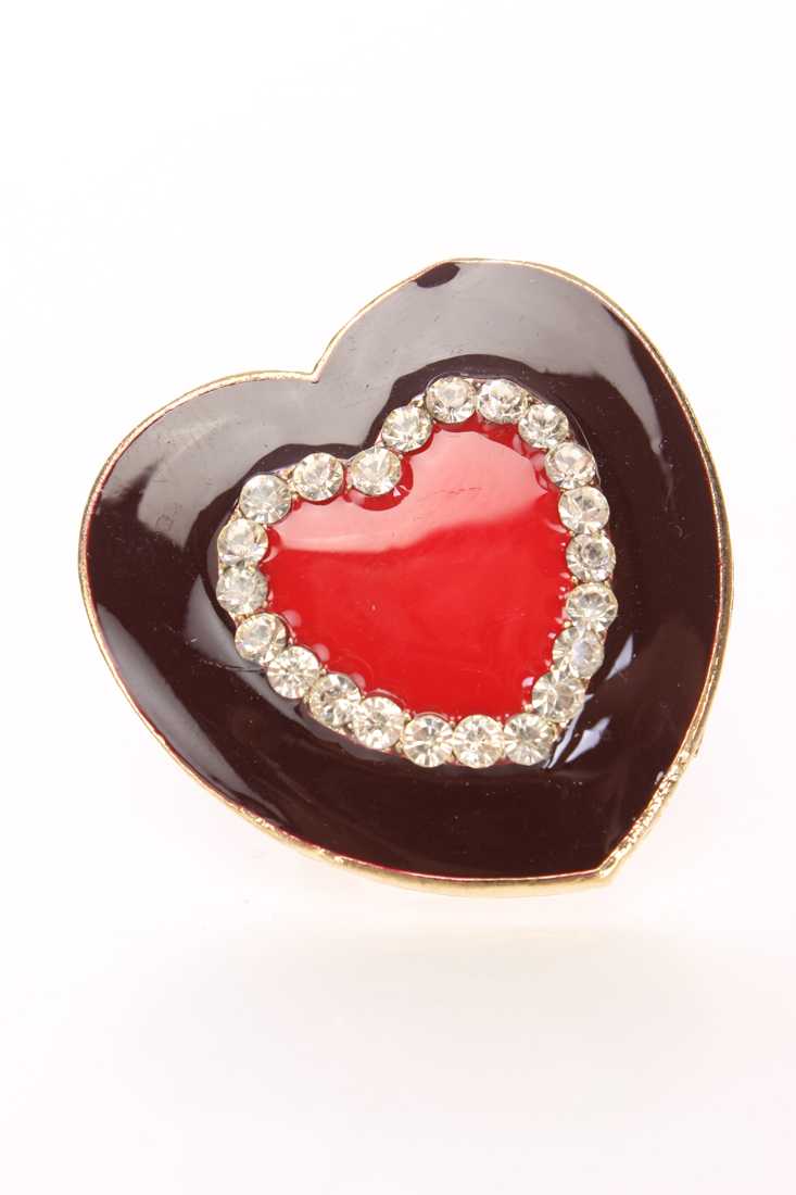 Brown High Polish Rhinestone Heart Ring