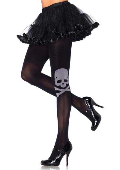 Black Skull Cross-Bone Opaque Tights