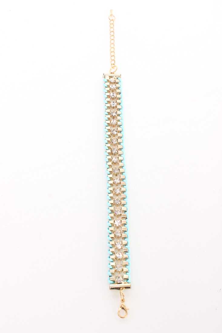 Light Blue Linked Braided Rope Rhinestone High Polish Bracelet