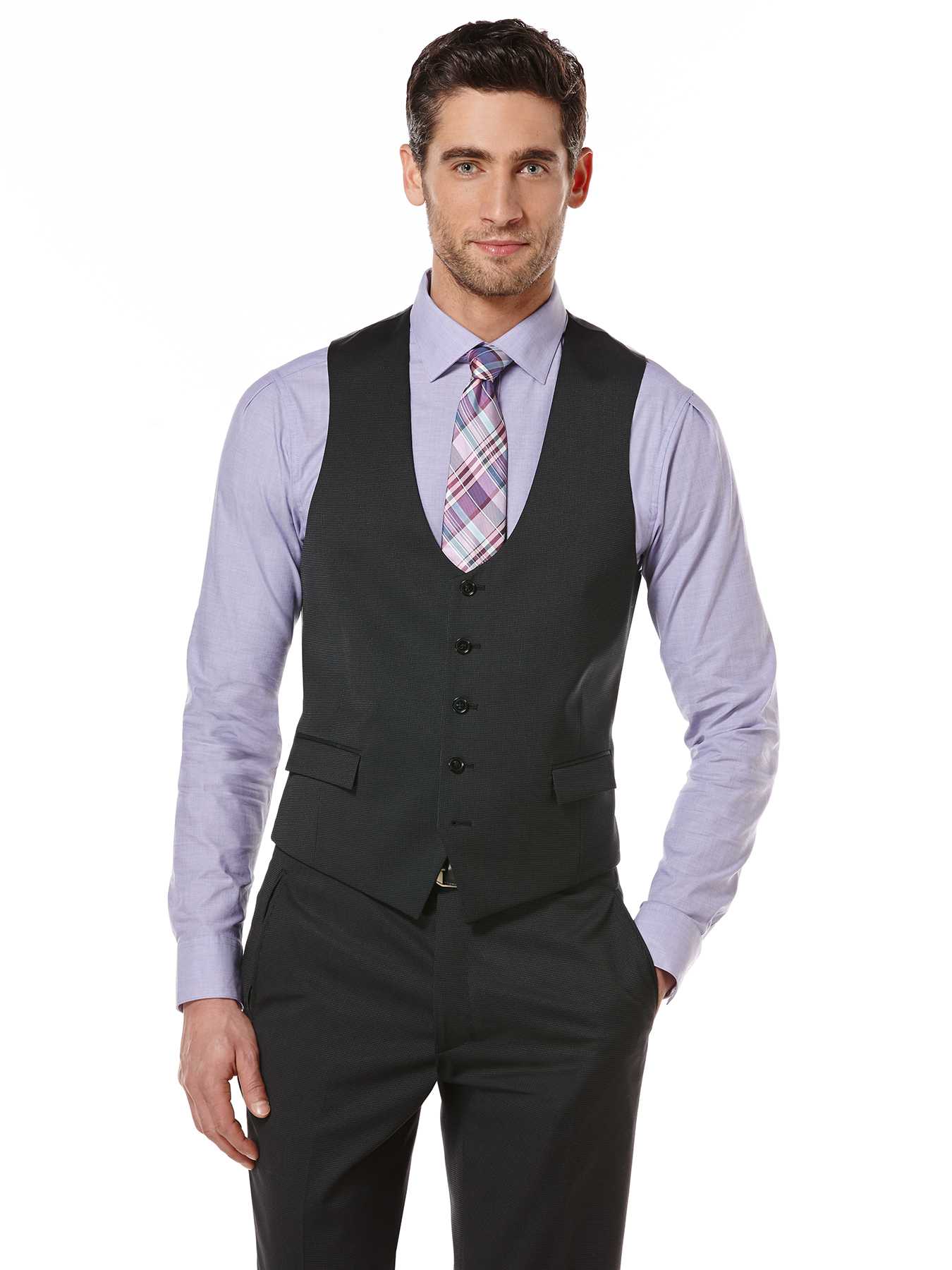 Perry Ellis Black Pindot Suit Vest