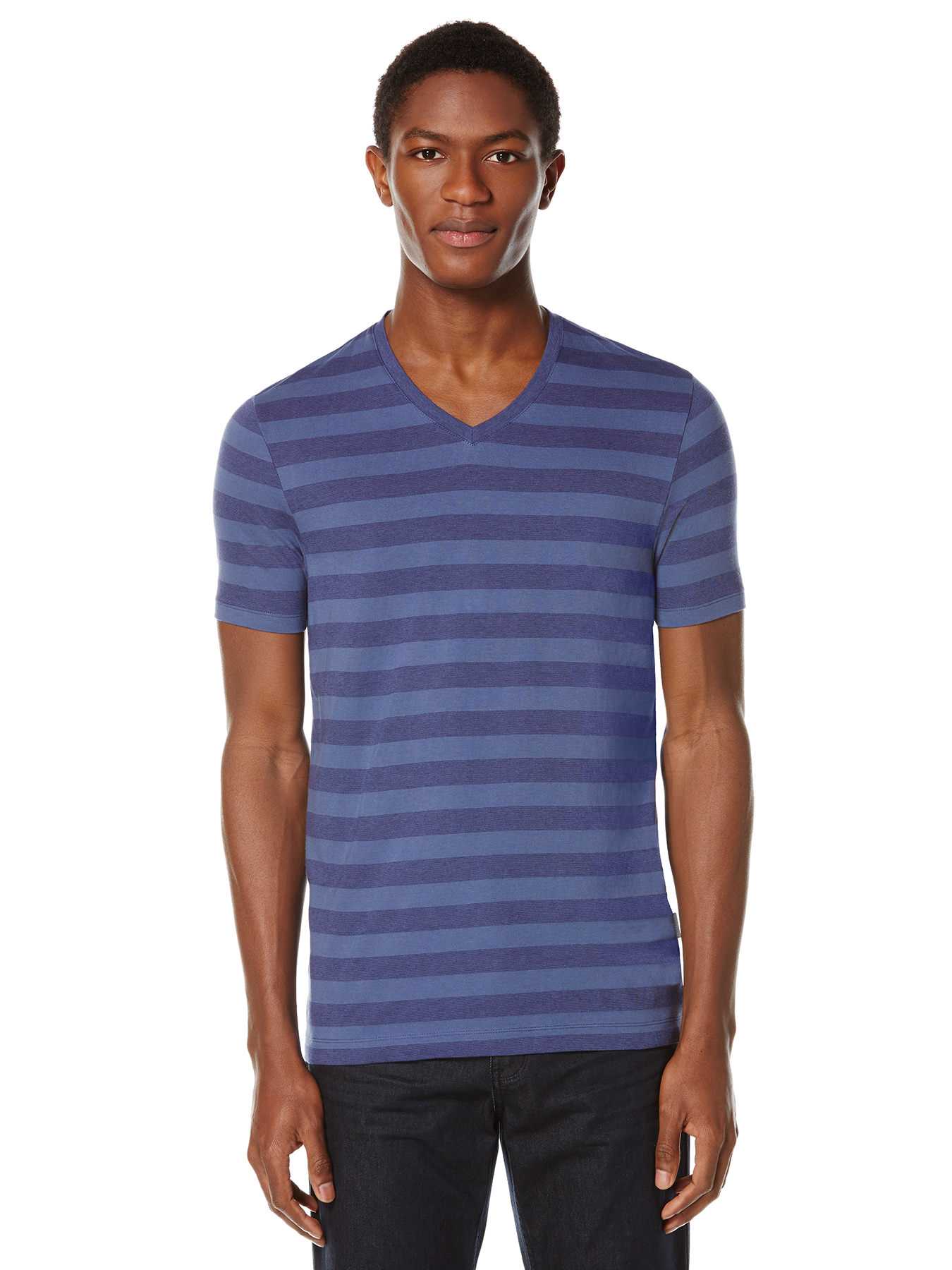 Perry Ellis Short Sleeve Stripe V-Neck Shirt
