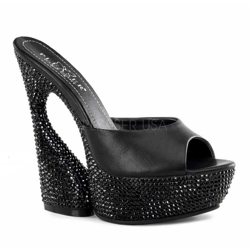 Black Rhinestone Platform High Heels Kid Leather