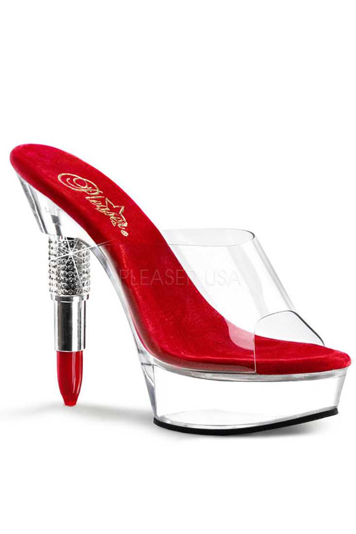 Clear Red Rhinestone Embedded Lipstick Platform High Heels