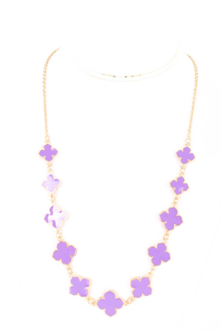 Purple Lacquer Finished Floral Pendants Necklace