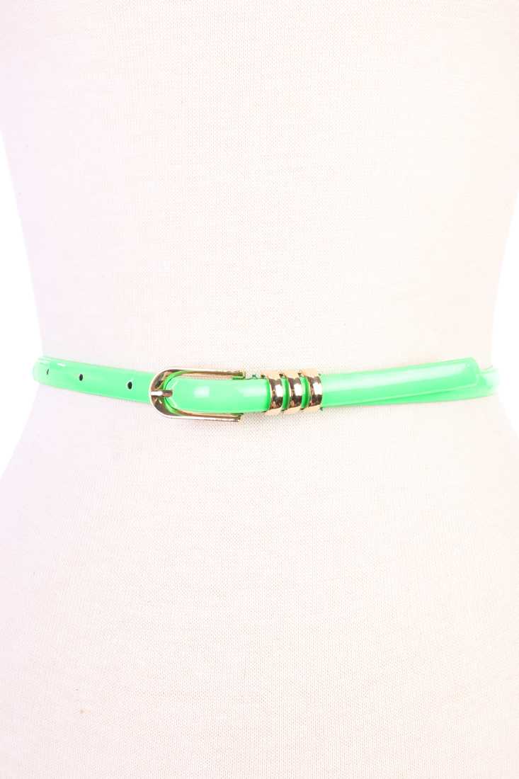 Neon Lime Patent Faux Leather High Polish Metal Accent Cute Belt