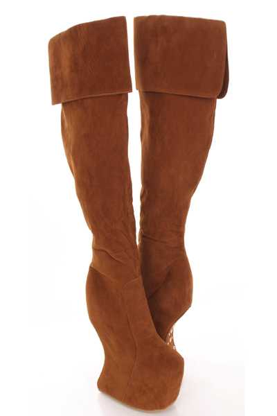 Tan Faux Suede Knee High Anti Gravity Wedge Boots