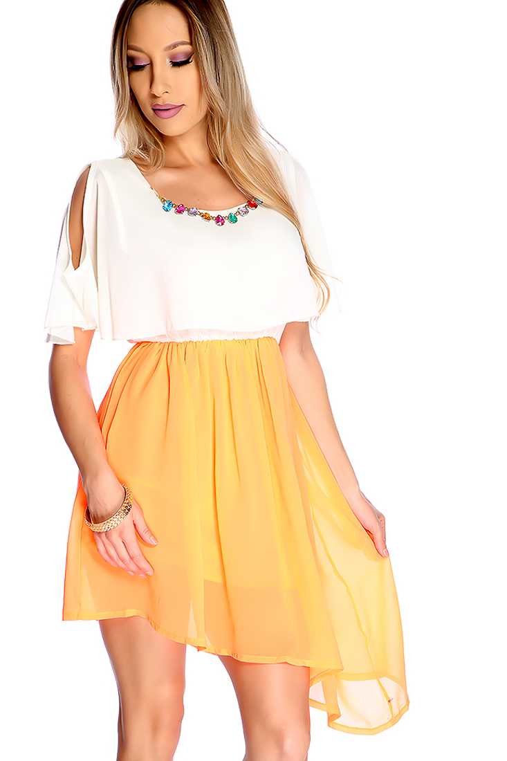 Sexy Neon Orange Two Tone Casual Dress