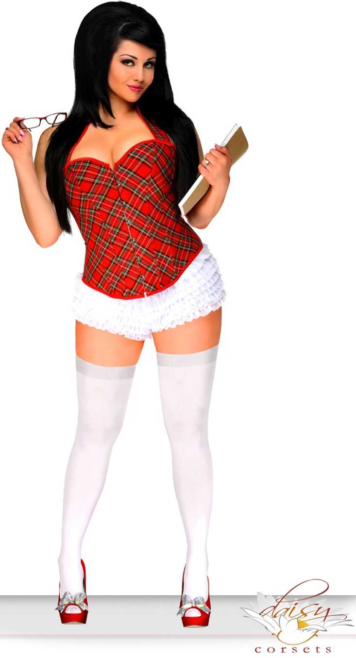 Red Plaid Schoolgirl Halter Corset Costume