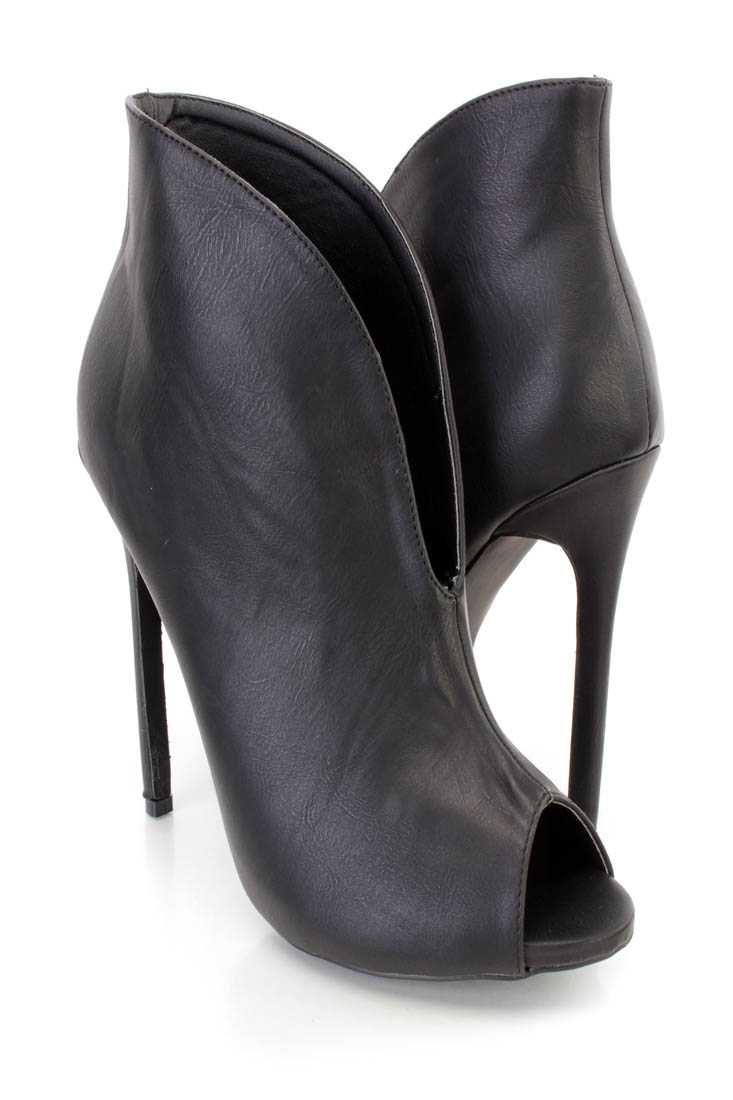 Black Single Sole Stiletto Heel Ankle Booties Faux Leather