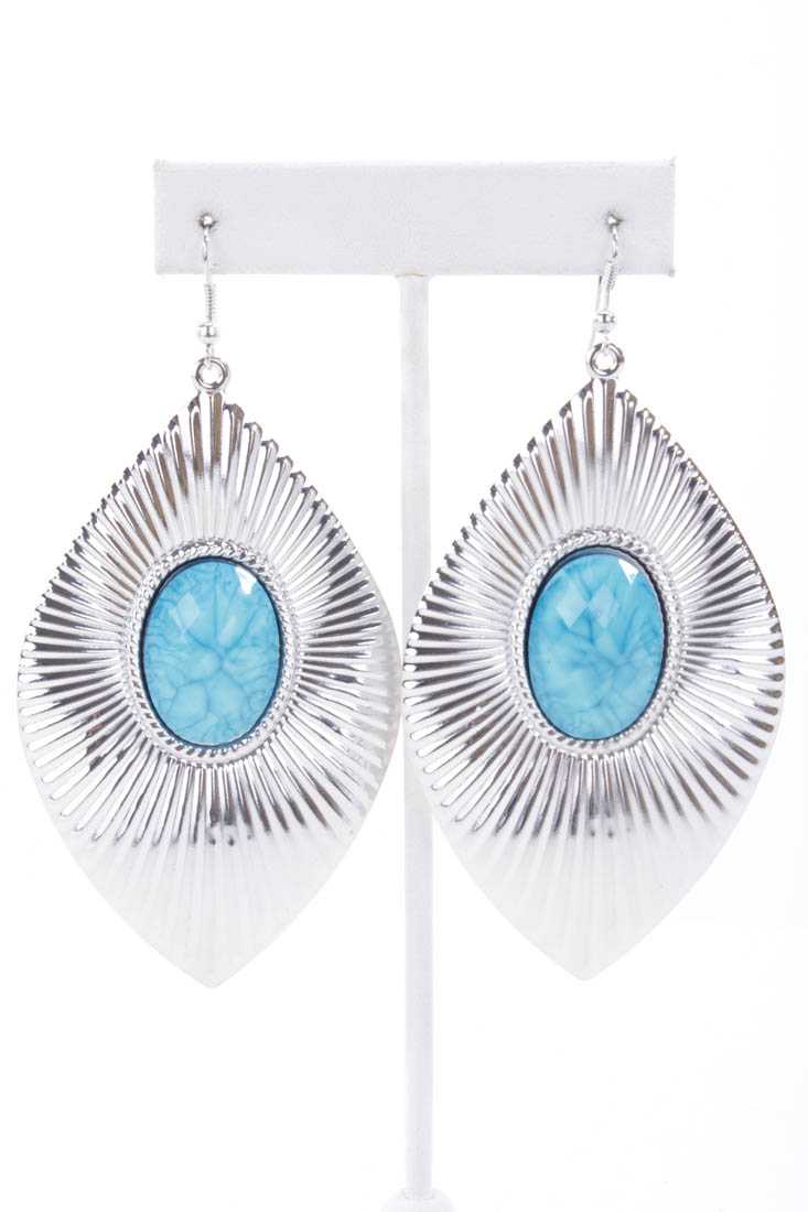 Turquoise Silver High Polish Textured Faceted Beaded Earrings