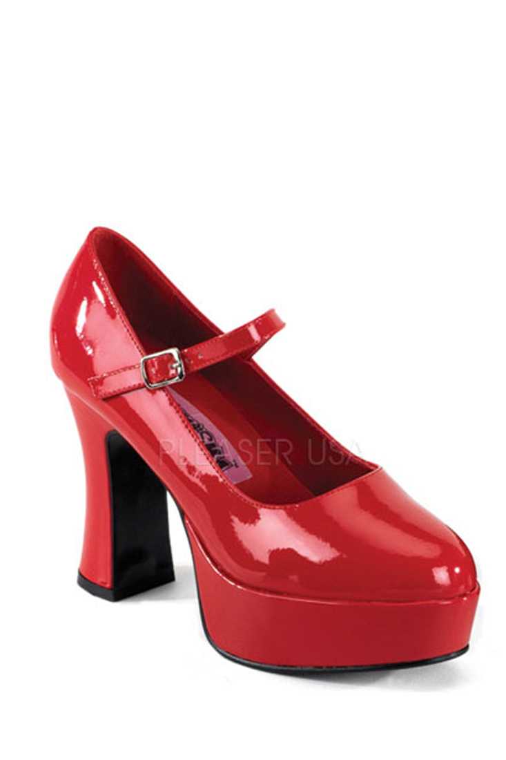 Red Maryjane Chunky Platform High Heels Patent