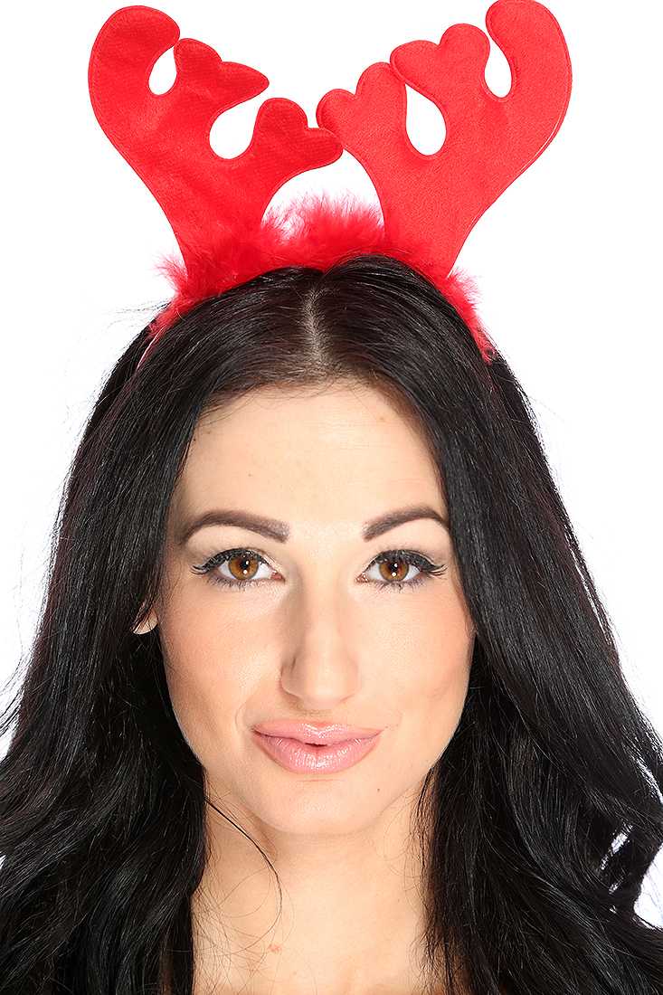 Red Feathered Fabric Antler Headband
