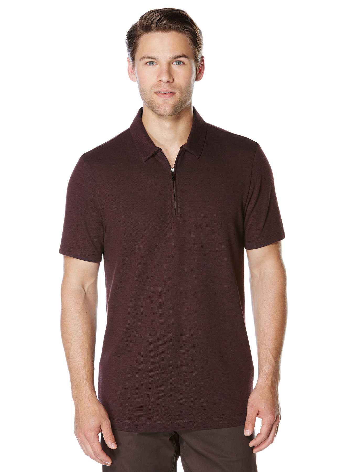 Perry Ellis Short Sleeve Zip Collar Polo