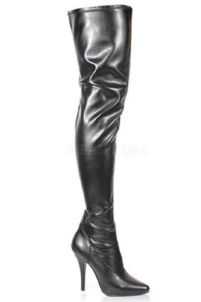 Black Stretch Faux Leather Thigh High Boots