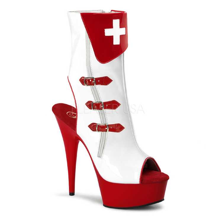 Red white Patent Faux Leather Ankle Boots