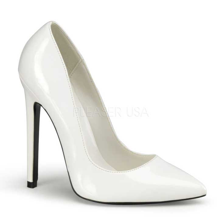 White Patent Faux Leather Single Sole Pump High Heels