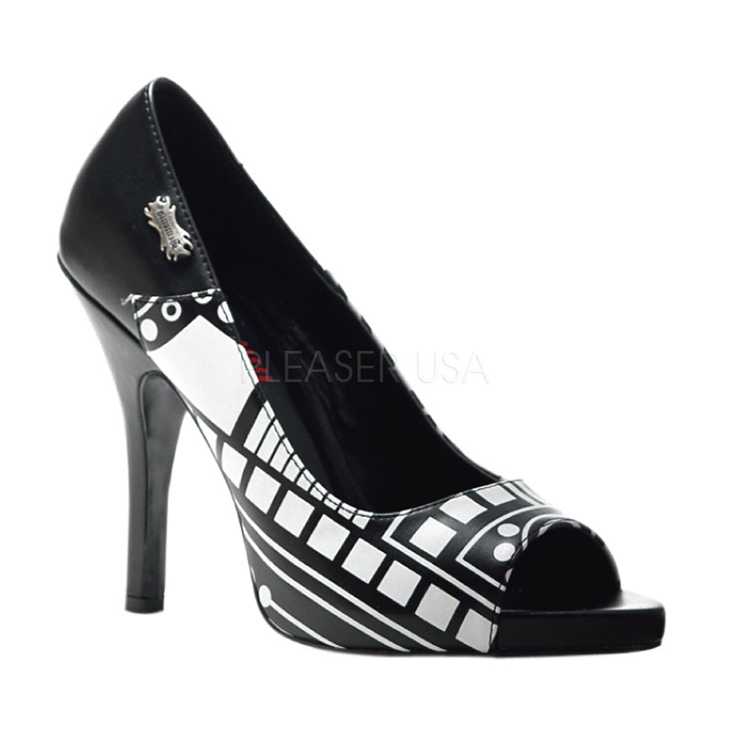 Black White UV Print Pump High Heels Faux Leather