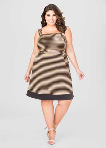 Blocked Hem Striped Dress