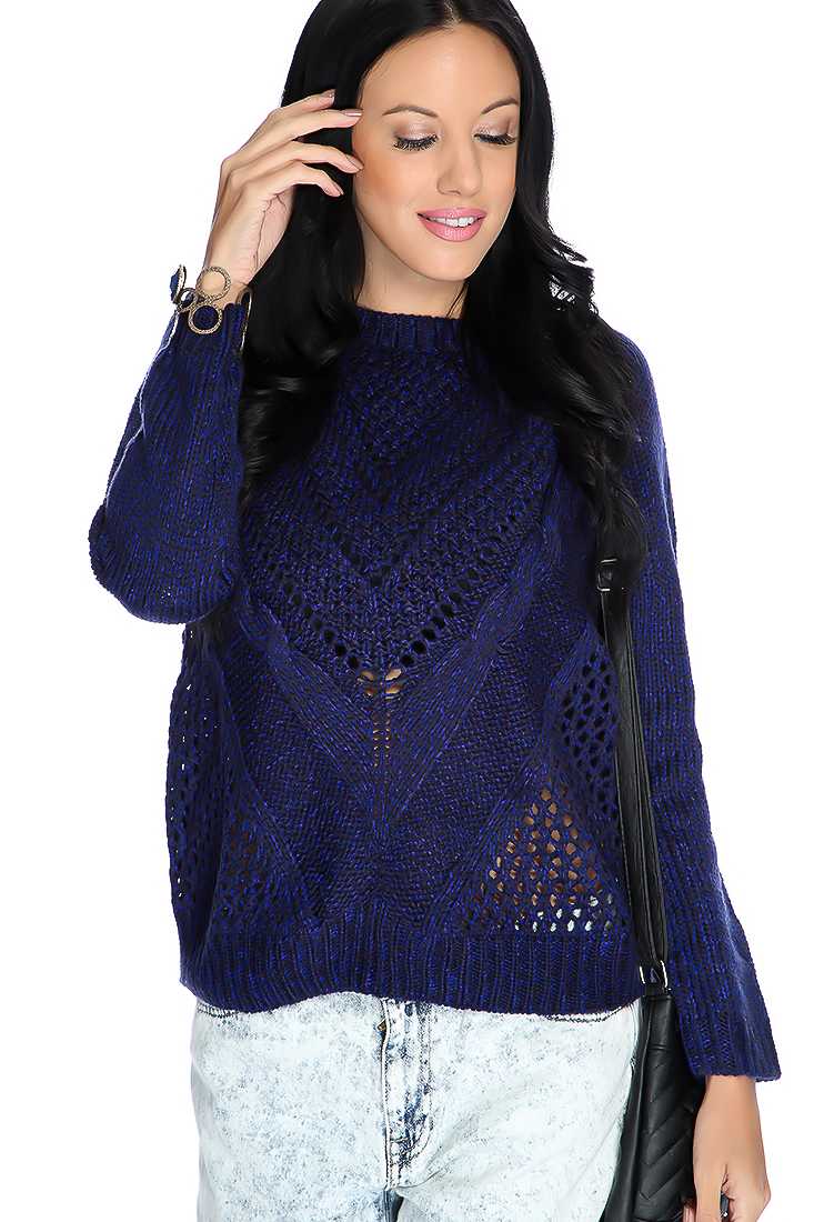 Navy Long Sleeve Open Knit Casual Sweater