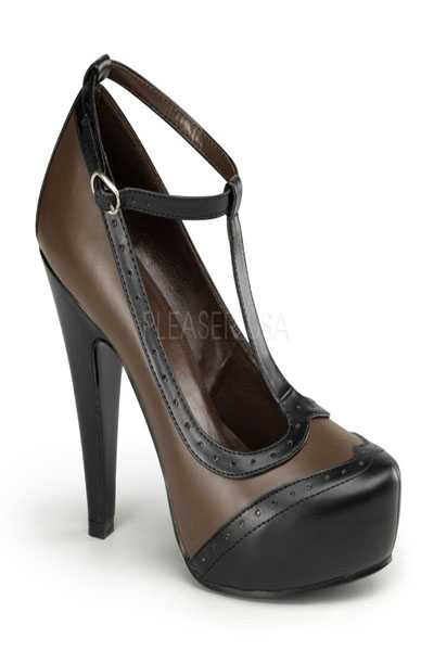 Black Brown Faux Leather Two Tone T Strap High Heels