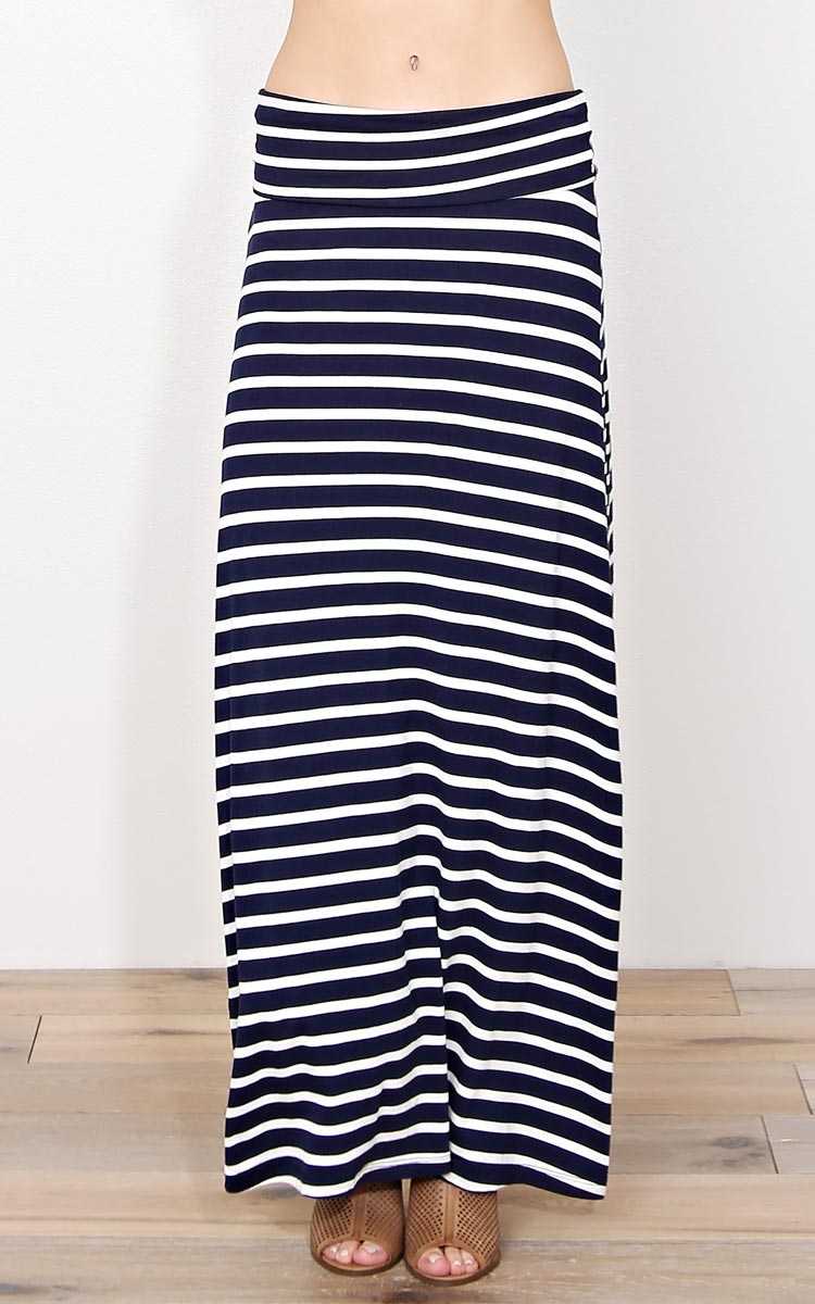 Navy Seaside Knit Maxi Skirt - - Navy Combo in Size by Styles For Less