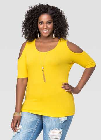 Ribbed Cold Shoulder T-Shirt