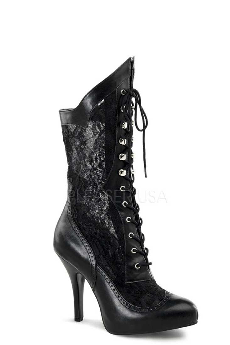 Black Lace Wide Width Victorian Style Boots Faux Leather