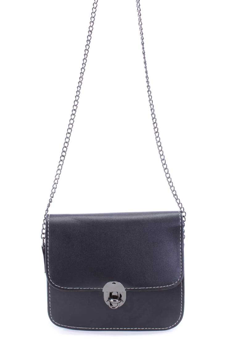 Black Twist Lock Mini Chain Shoulder Handbag