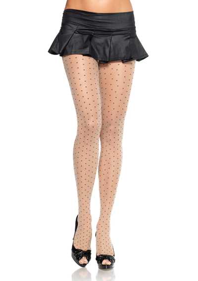 Nude Black Sheer Contrast Woven Dots Pantyhose Hosiery