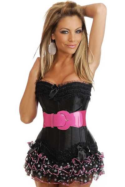 Black Belted Corset & Skirt Clubwear Set Intimates