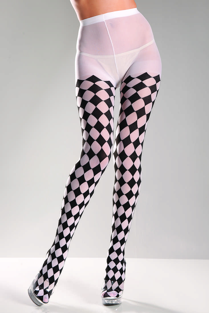 White Black Checkered Pantyhose