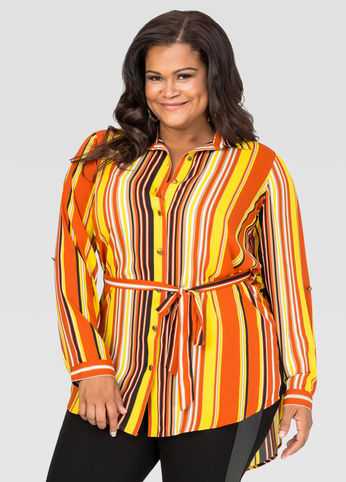 Belted Striped Hi-Lo Tunic