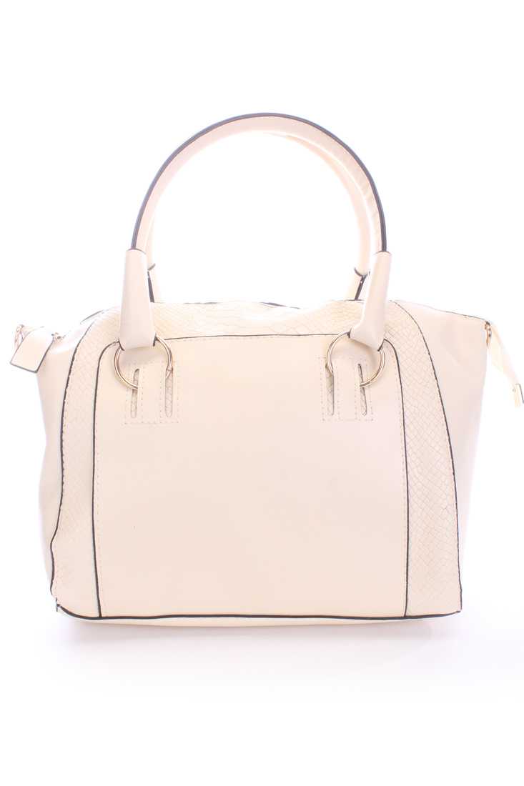 Cream Zipper Closure Faux Leather Handbag