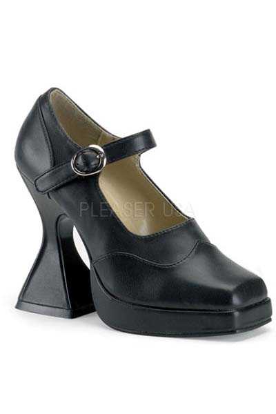 Black Faux Leather Maryjane Cone Heels