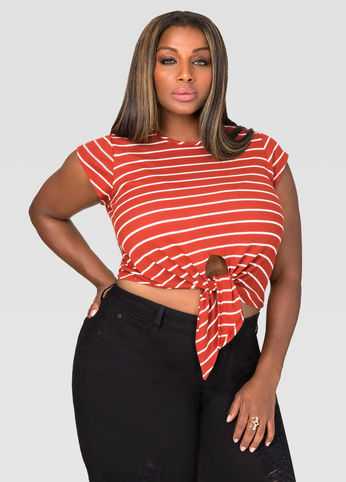 Striped Tie Front Crop Top
