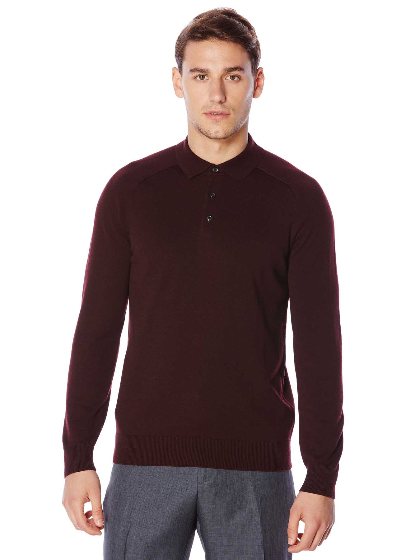Perry Ellis Long Sleeve Wool Blend Polo