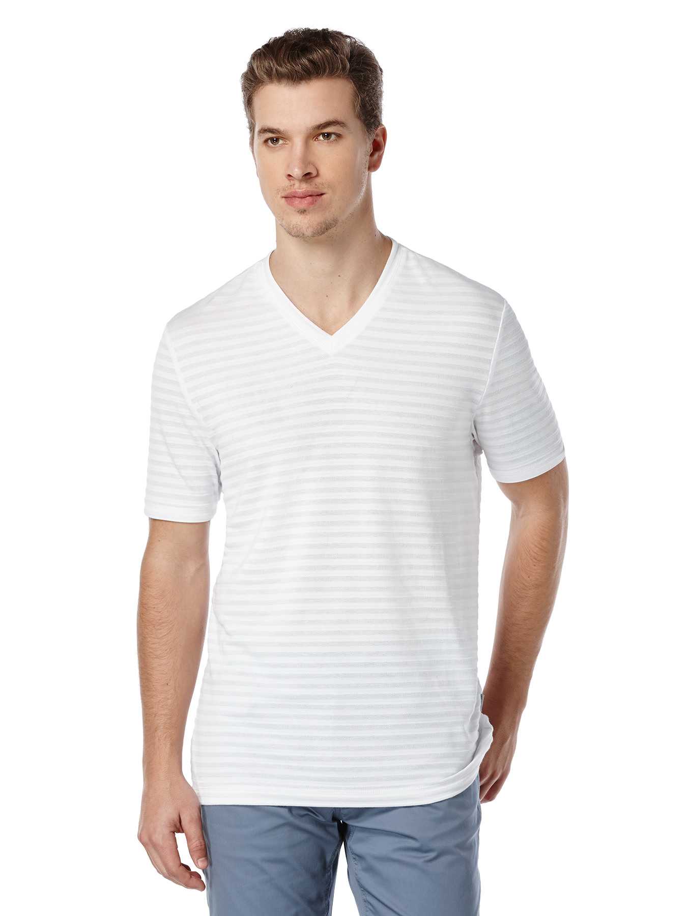 Perry Ellis Short Sleeve Textured Stripe Shirt