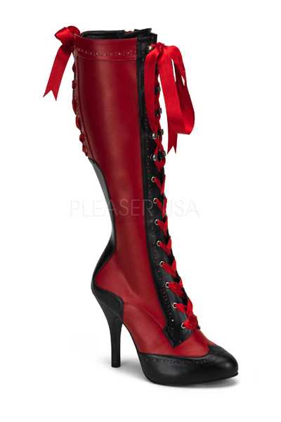 Red Black Faux Leather Two Tone Laced Up Boots