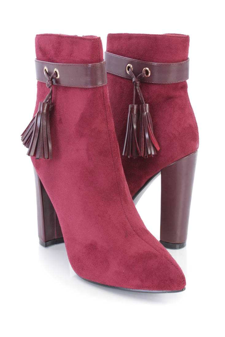 Wine Side Tassel Single Sole Ankle Booties Faux Suede