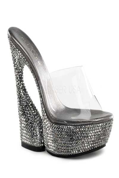 Clear Lucite One Band Slip-On Slide Sculptured Platform Wedge Heel