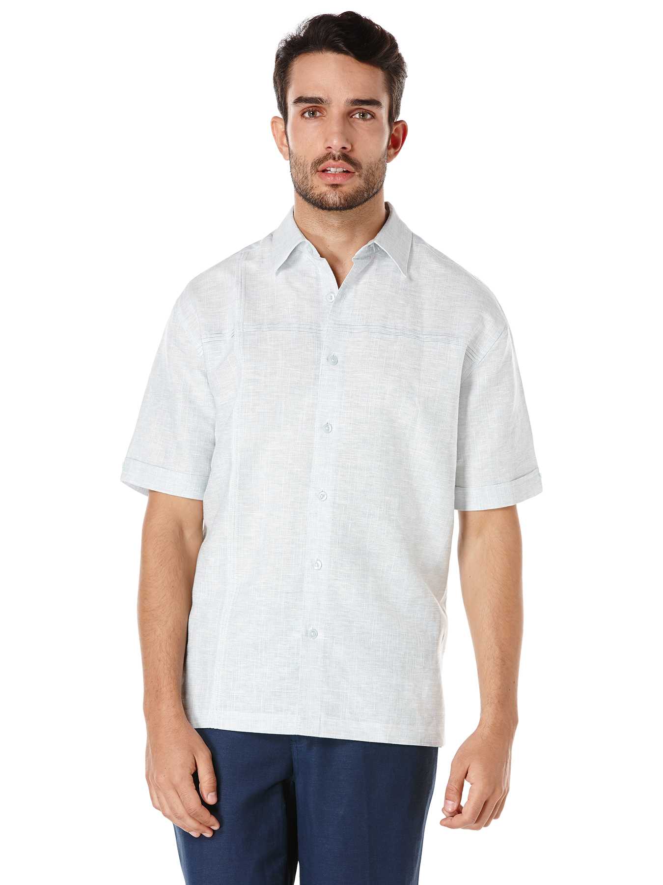 Cubavera Linen Short Sleeve Slub Asymmetrical Tucking
