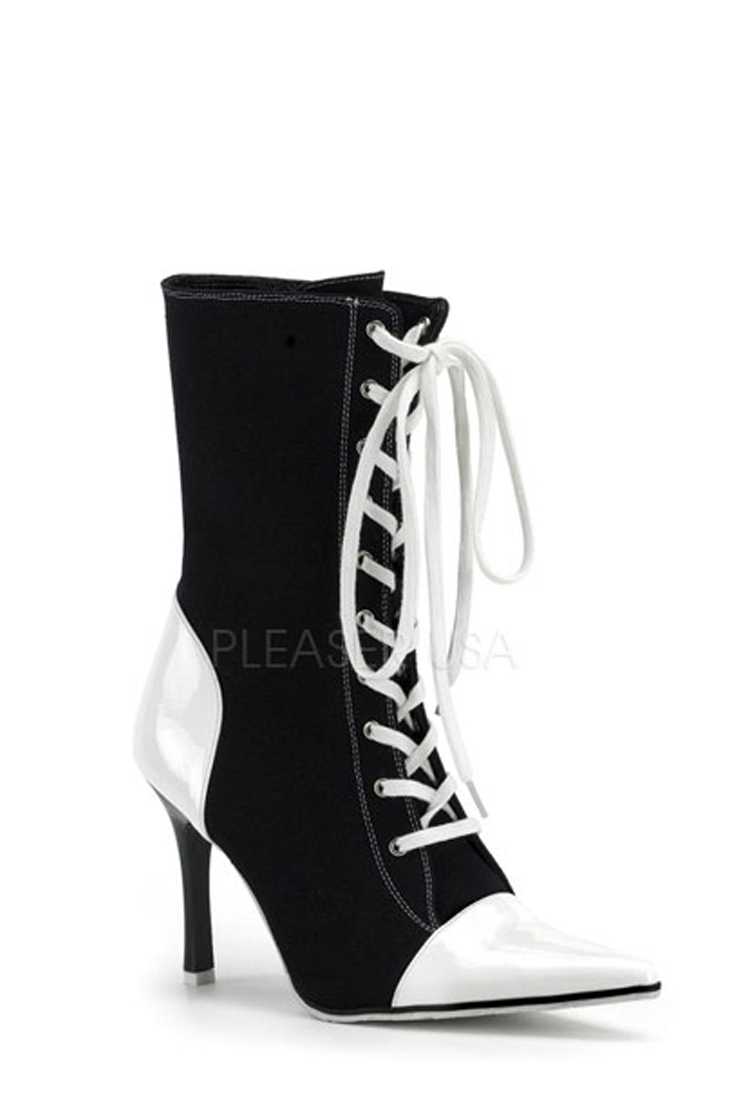 Black White Two Tone Referee Boots Canvas Patent