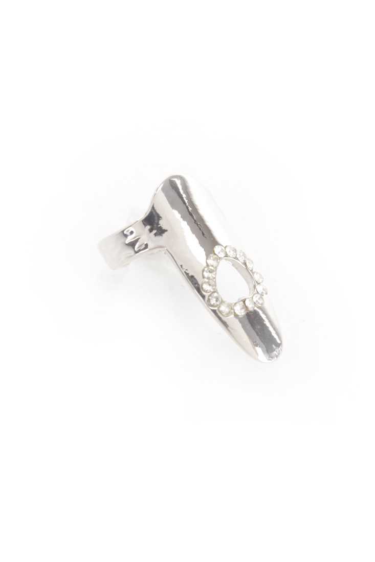 Silver Rhinestone Trim Heart Cut Out High Nail Ring