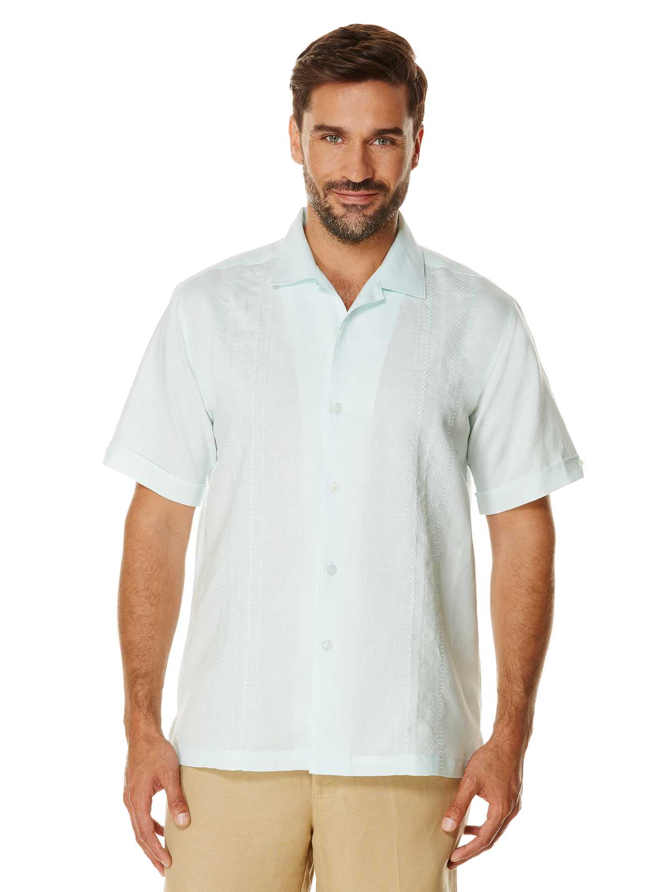 Cubavera Short Sleeve Ramie Cotton Embroidery With Camp Collar