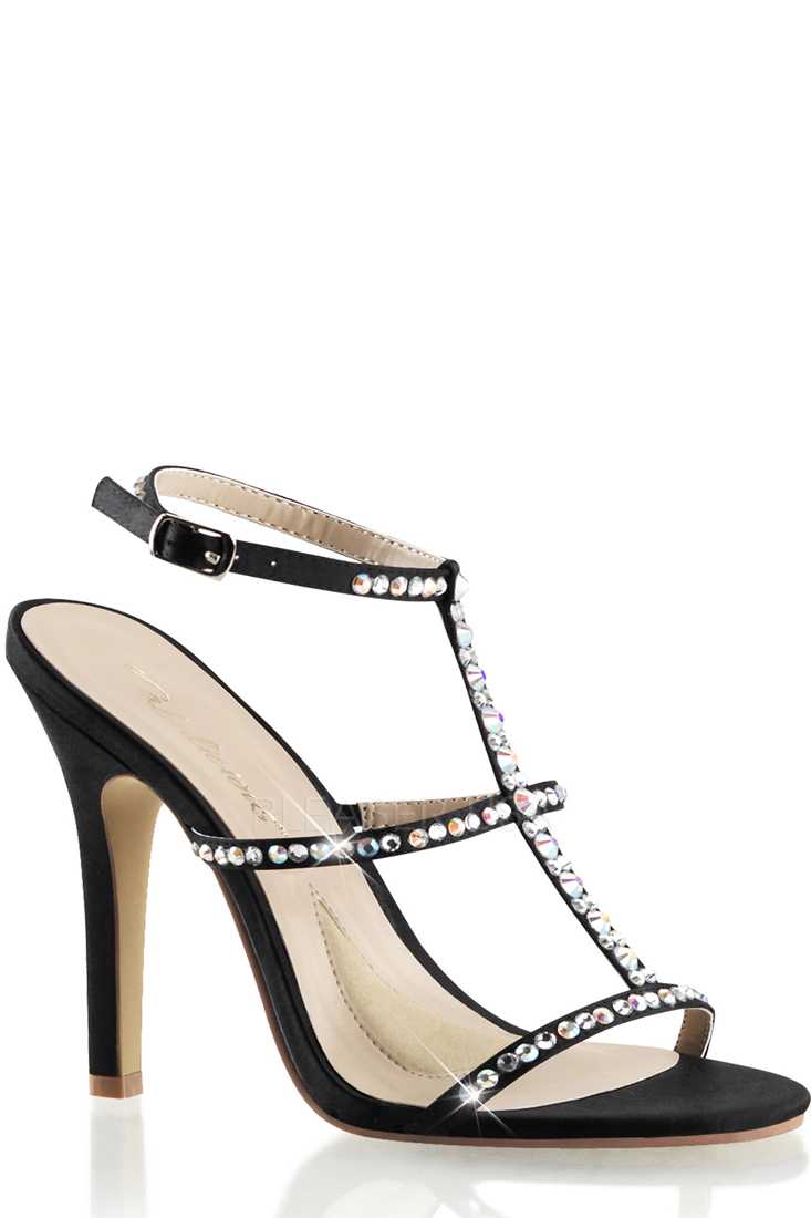 Black Rhinestone Single Sole High Heels Satin