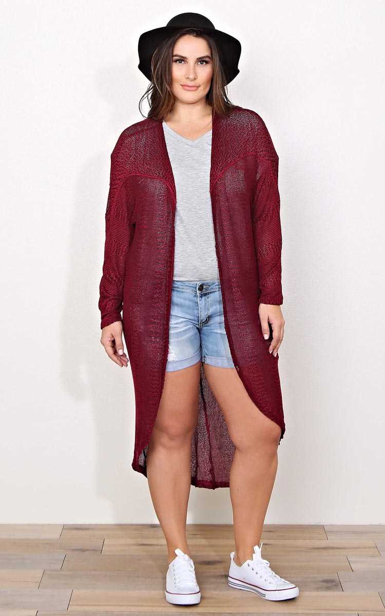 Plus Size Clara Slub Knit Duster - Wine/Cran in Size by Styles For Less