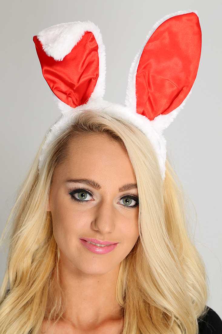 White Red Faux Fur Satin Wire Bunny Ears