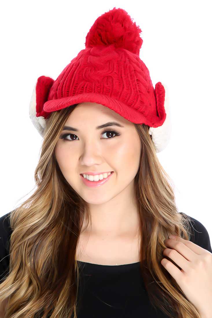 Red Cable Knit Trapper Beanie