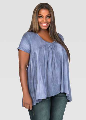 Distressed Finish Shirred Tee